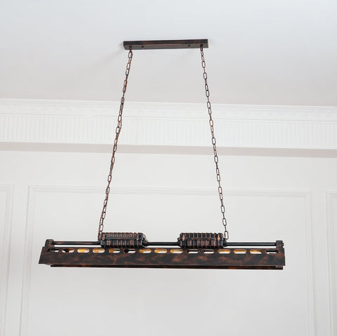 Industrial Steampunk Linear Chandelier for Kitchens, Bars, and Cafes