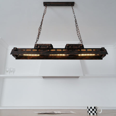 Industrial Steampunk Linear Chandelier for Kitchens, Bars, and Cafes