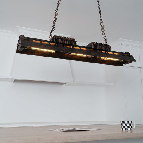 Industrial Steampunk Linear Chandelier for Kitchens, Bars, and Cafes