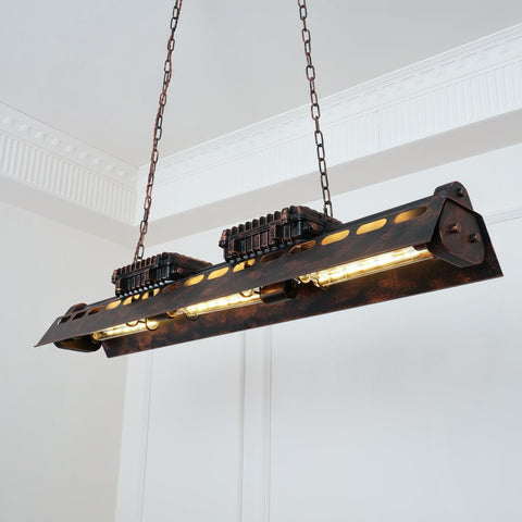 Industrial Steampunk Linear Chandelier for Kitchens, Bars, and Cafes