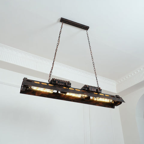 Industrial Steampunk Linear Chandelier for Kitchens, Bars, and Cafes