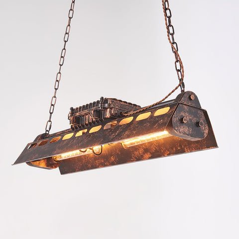 Industrial Steampunk Linear Chandelier for Kitchens, Bars, and Cafes