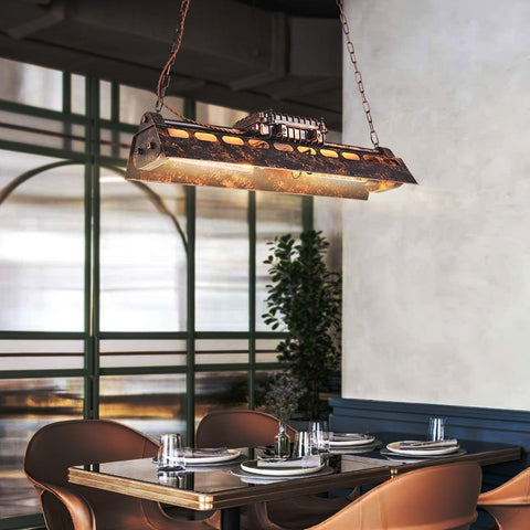 Industrial Steampunk Linear Chandelier for Kitchens, Bars, and Cafes