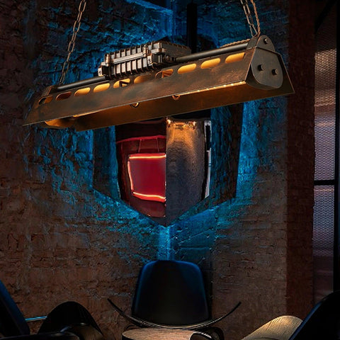 Industrial Steampunk Linear Chandelier for Kitchens, Bars, and Cafes