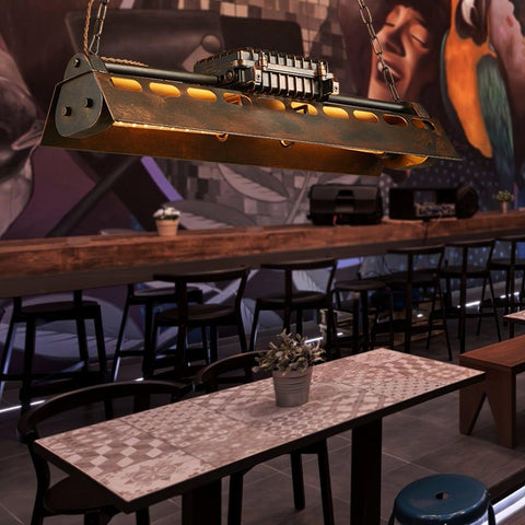 Industrial Steampunk Linear Chandelier for Kitchens, Bars, and Cafes