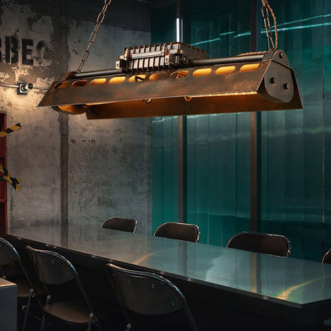 Industrial Steampunk Linear Chandelier for Kitchens, Bars, and Cafes