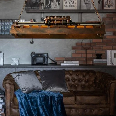 Industrial Steampunk Linear Chandelier for Kitchens, Bars, and Cafes