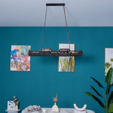 Industrial Steampunk Linear Chandelier for Kitchens, Bars, and Cafes