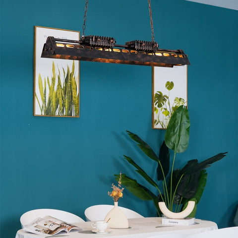 Industrial Steampunk Linear Chandelier for Kitchens, Bars, and Cafes