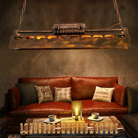 Industrial Steampunk Linear Chandelier for Kitchens, Bars, and Cafes