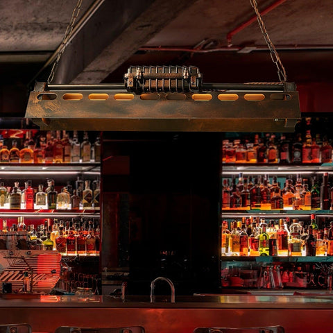 Industrial Steampunk Linear Chandelier for Kitchens, Bars, and Cafes