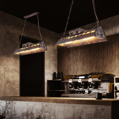 Industrial Steampunk Linear Chandelier for Kitchens, Bars, and Cafes