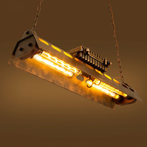 Industrial Steampunk Linear Chandelier for Kitchens, Bars, and Cafes