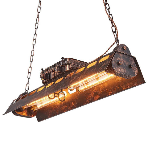 Industrial Steampunk Linear Chandelier for Kitchens, Bars, and Cafes