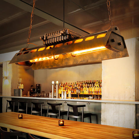 Industrial Steampunk Linear Chandelier for Kitchens, Bars, and Cafes