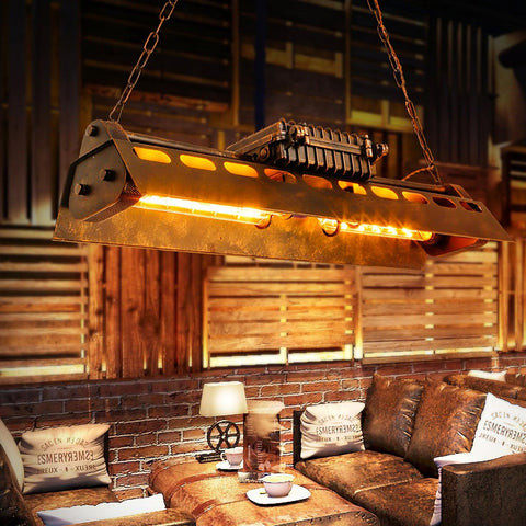 Industrial Steampunk Linear Chandelier for Kitchens, Bars, and Cafes