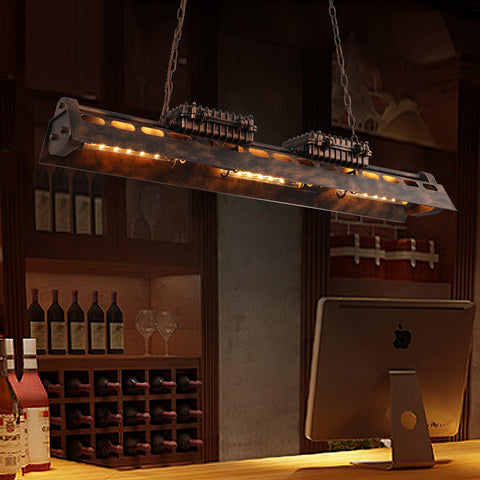 Industrial Steampunk Linear Chandelier for Kitchens, Bars, and Cafes