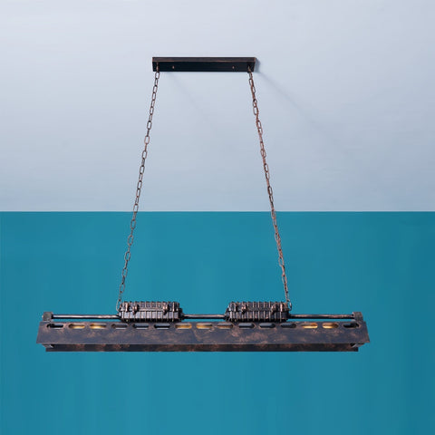 Industrial Steampunk Linear Chandelier for Kitchens, Bars, and Cafes