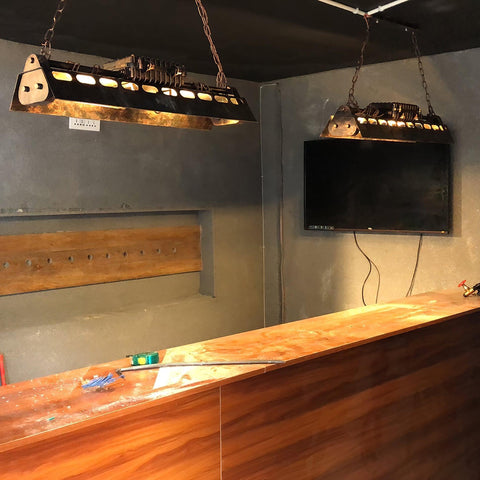 Industrial Steampunk Linear Chandelier for Kitchens, Bars, and Cafes