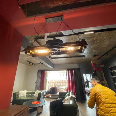 Industrial Steampunk Linear Chandelier for Kitchens, Bars, and Cafes