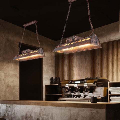 Industrial Steampunk Linear Chandelier for Kitchens, Bars, and Cafes