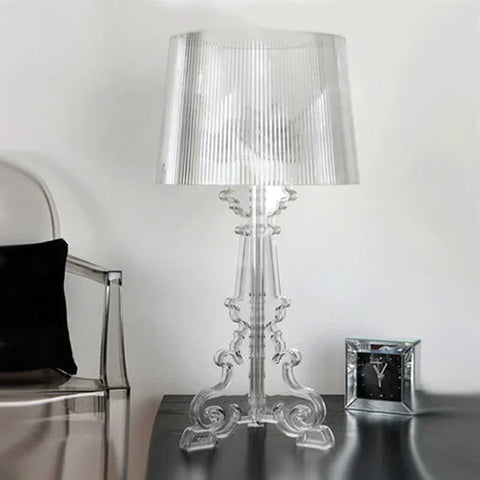Baroque Style Table Lamp with Decorative Acrylic Base, Ribbed Shade and Adjustable Height for Indoor Lighting