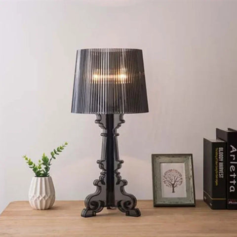 Baroque Style Table Lamp with Decorative Acrylic Base, Ribbed Shade and Adjustable Height for Indoor Lighting