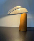 Mushroom-Shaped Wood Table Lamp with Fabric Shade — product view