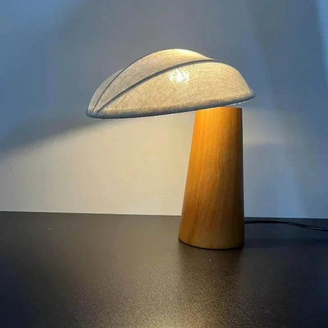 Mushroom-Shaped Wood Table Lamp with Fabric Shade — product view