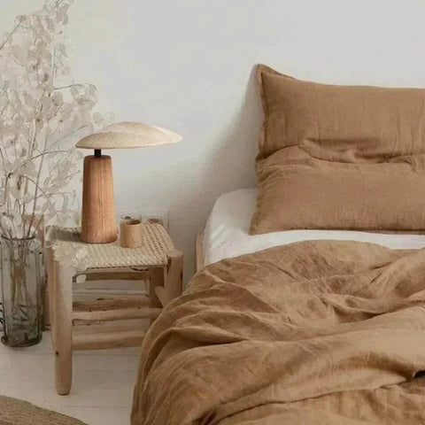 Mushroom-Shaped Wood Table Lamp with Fabric Shade — product view