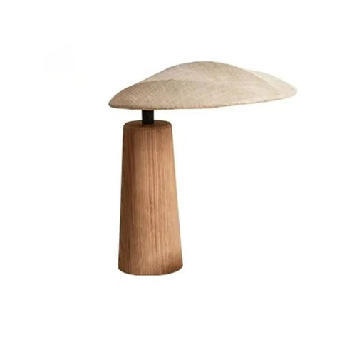 Mushroom-Shaped Wood Table Lamp with Fabric Shade — product view