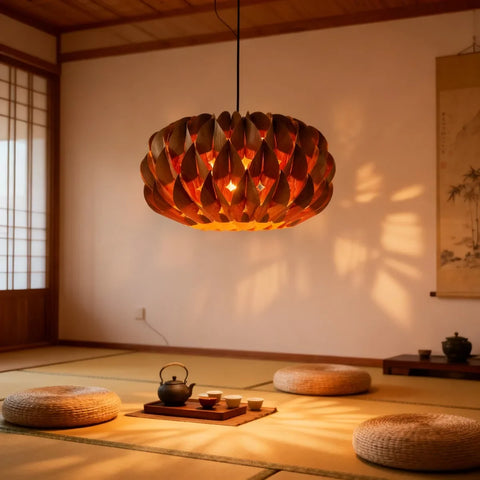Japandi Wood Veneer Pendant Light