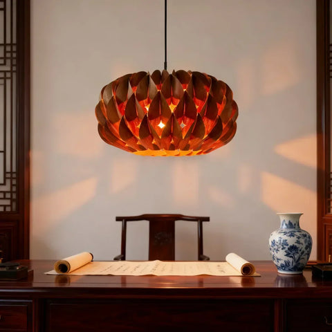 Japandi Wood Veneer Pendant Light