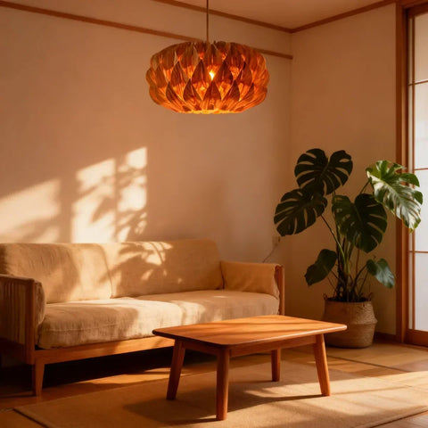 Japandi Wood Veneer Pendant Light