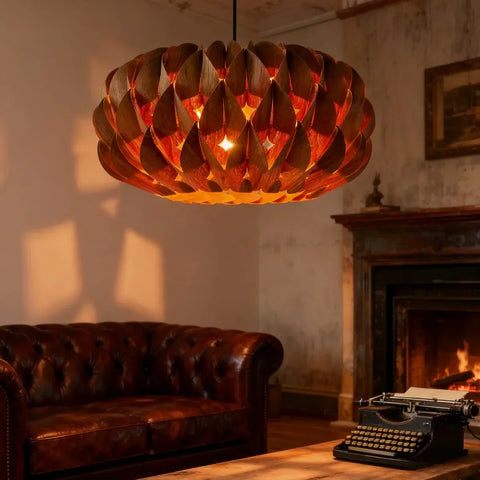 Japandi Wood Veneer Pendant Light