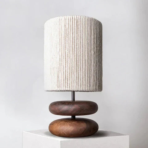 Japandi Table Lamp with Walnut Base and Rope Shade Handmade Bedside