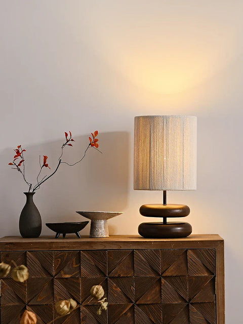 Japandi Table Lamp with Walnut Base and Rope Shade Handmade Bedside