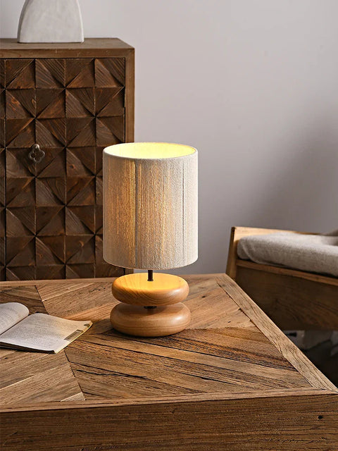 Japandi Table Lamp with Walnut Base and Rope Shade Handmade Bedside