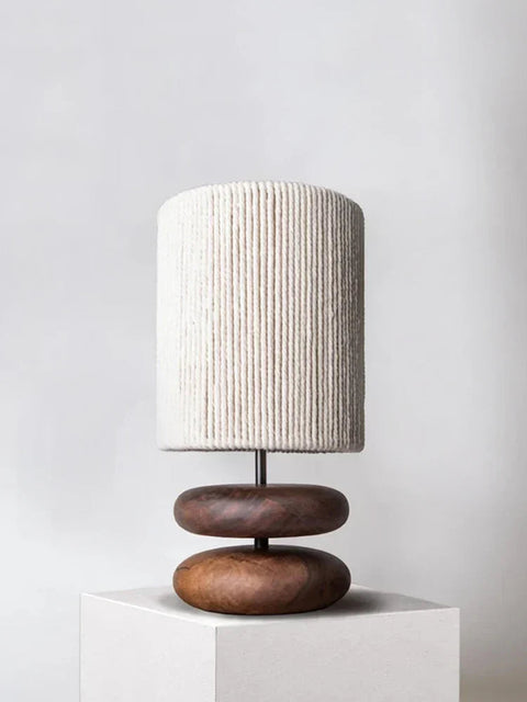 Japandi Table Lamp with Walnut Base and Rope Shade Handmade Bedside