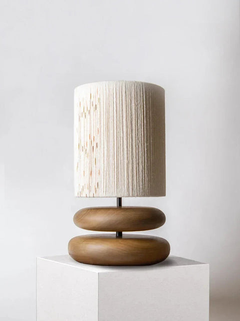 Japandi Table Lamp with Walnut Base and Rope Shade Handmade Bedside