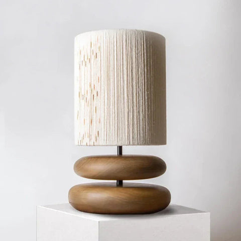 Japandi Table Lamp with Walnut Base and Rope Shade Handmade Bedside