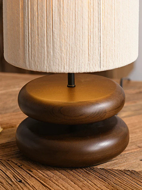 Japandi Table Lamp with Walnut Base and Rope Shade Handmade Bedside