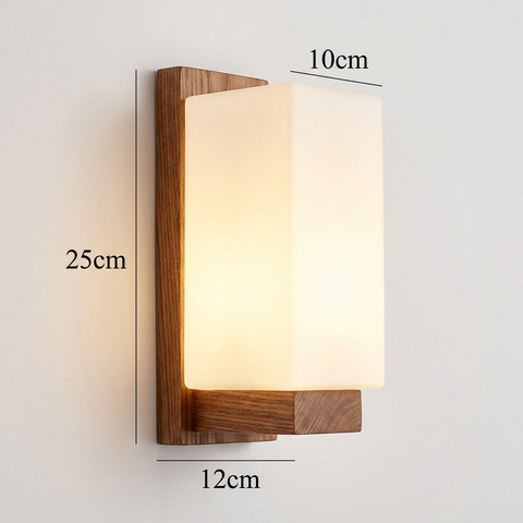 Wood and Glass Rectangular Wall Sconce with E27 Bulb Socket