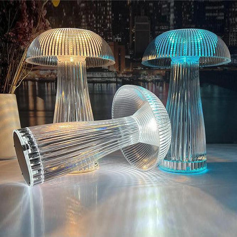Rechargeable LED Table Lamp with Ribbed Acrylic Shade and Dimming