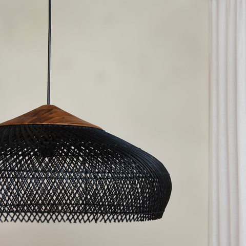 Pendant Light with Woven Rattan Dome