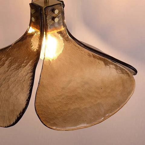 Amber Bloom Glass Pendant Light with Layered Petal Shade for Dining