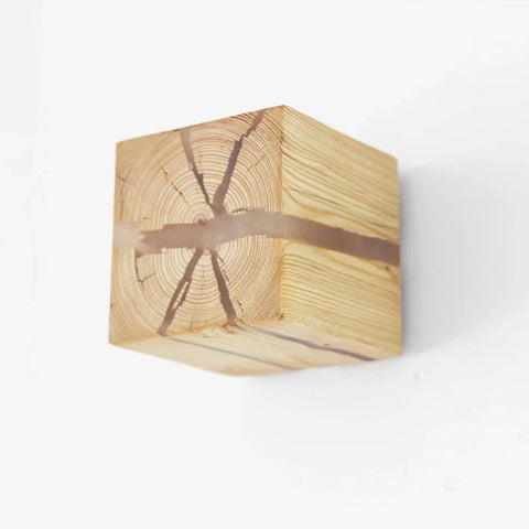 Wooden Cube LED Wall Lamp with Natural Grain Design and Warm Ambient Lighting