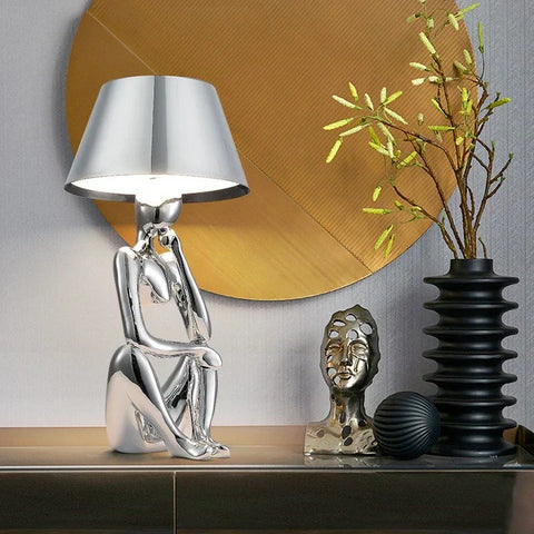 Sculptural Figure Table Lamp with Decorative Shade and Modern Artistic Design