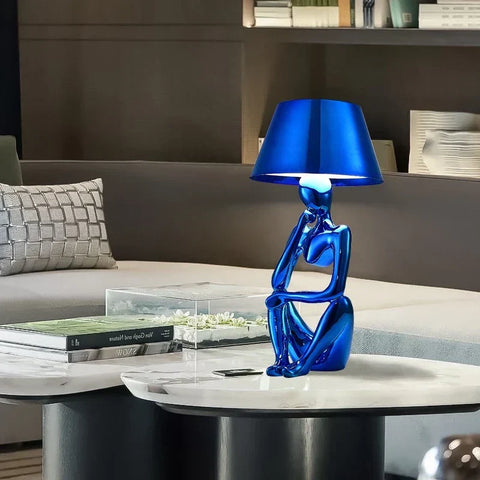 Sculptural Figure Table Lamp with Decorative Shade and Modern Artistic Design