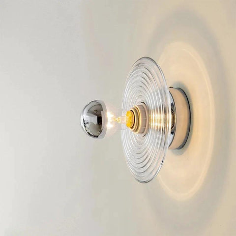 Ribbed Glass Wall Sconce with Retro Metal Mount — product view